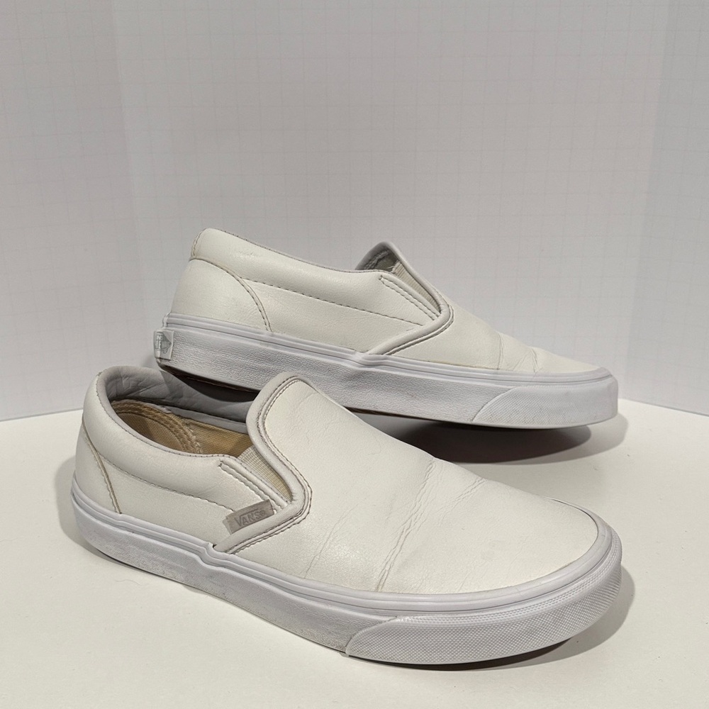Vans white leather slip on shoes